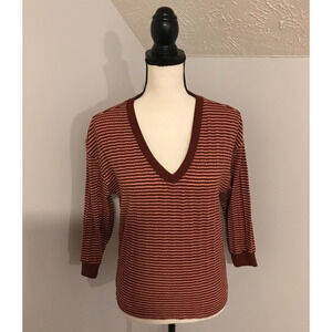 by Anthropologie Hannah Red and Pink Combo Striped Top - Size Extra Small